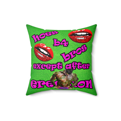 hoes b4 bros - Spun Polyester Square Pillow - (green turf)
