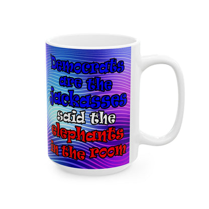 donkeys and elephants - White Mug (purple wave)