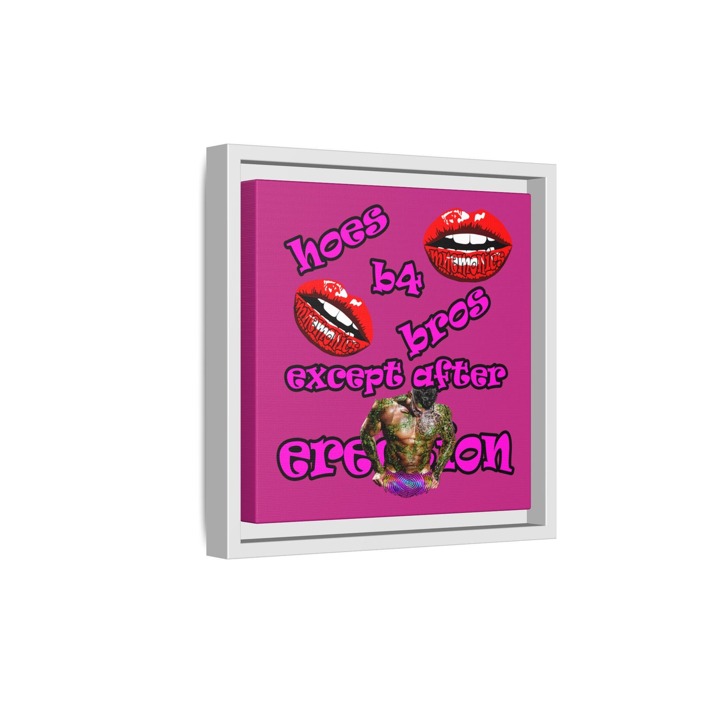 hoes b4 bros - framed canvas art (pink)