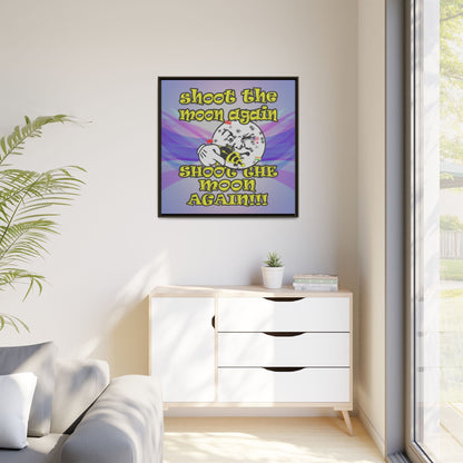 shoot the moon again - framed canvas art (light blue-pink wave)