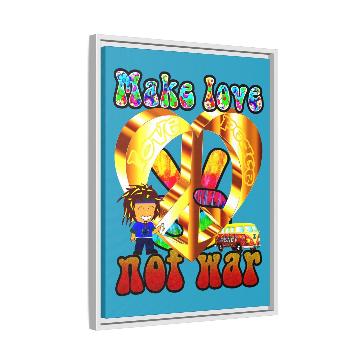 love peace - framed canvas art (turquoise)