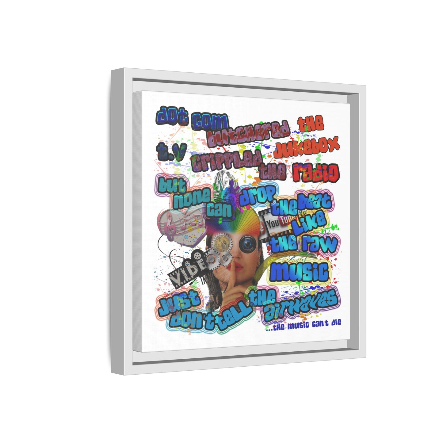 drop the beat - framed canvas art (white)