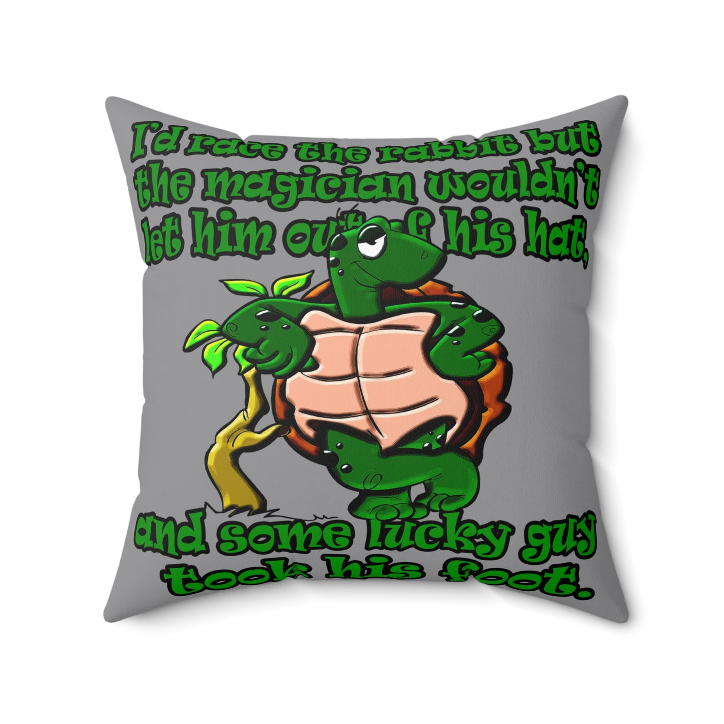 turtle race - Spun Polyester Square Pillow - (grey)
