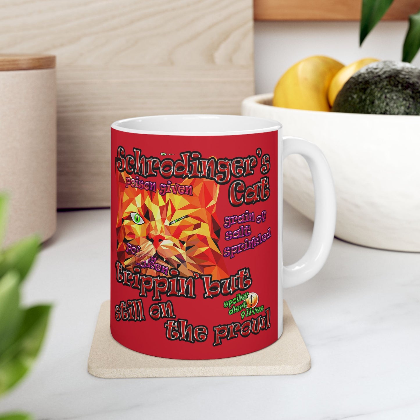 schrodinger's cat - White Mug (dark red)