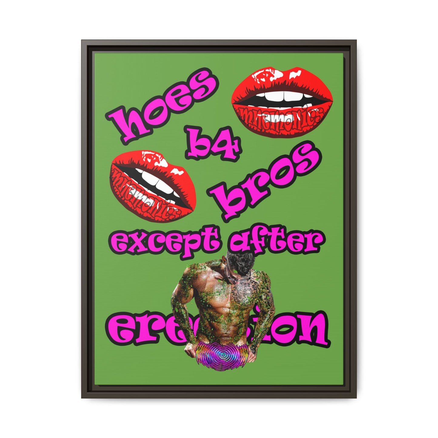 hoes b4 bros - framed canvas art (green)