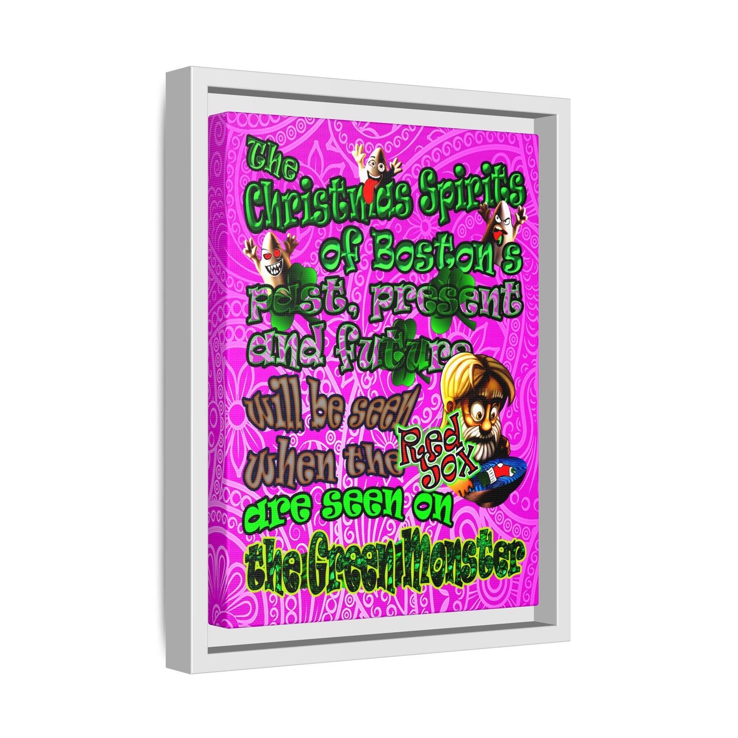 christmas spirits of boston - framed canvas art (pink swirl)