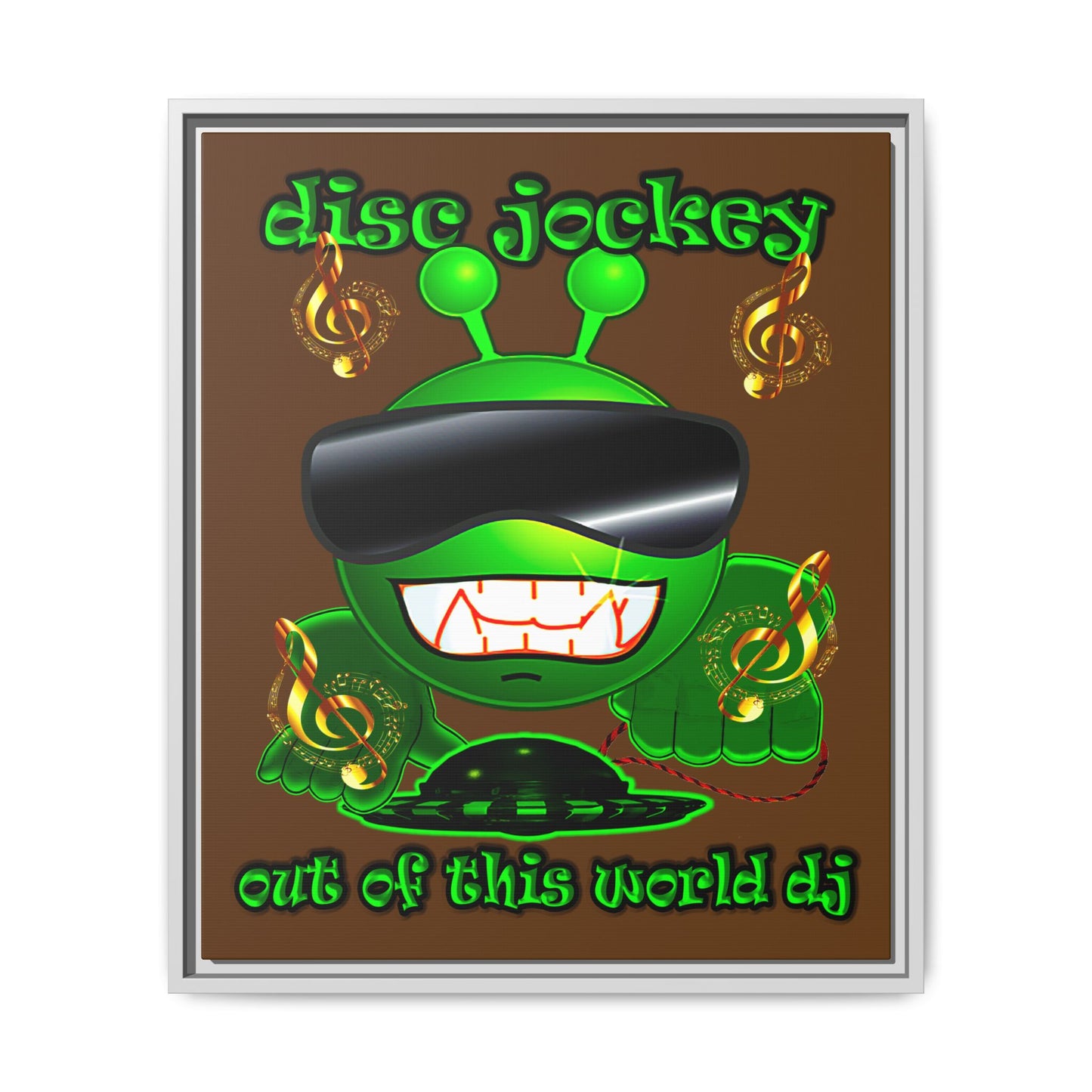 disc jockey - framed canvas art (brown)