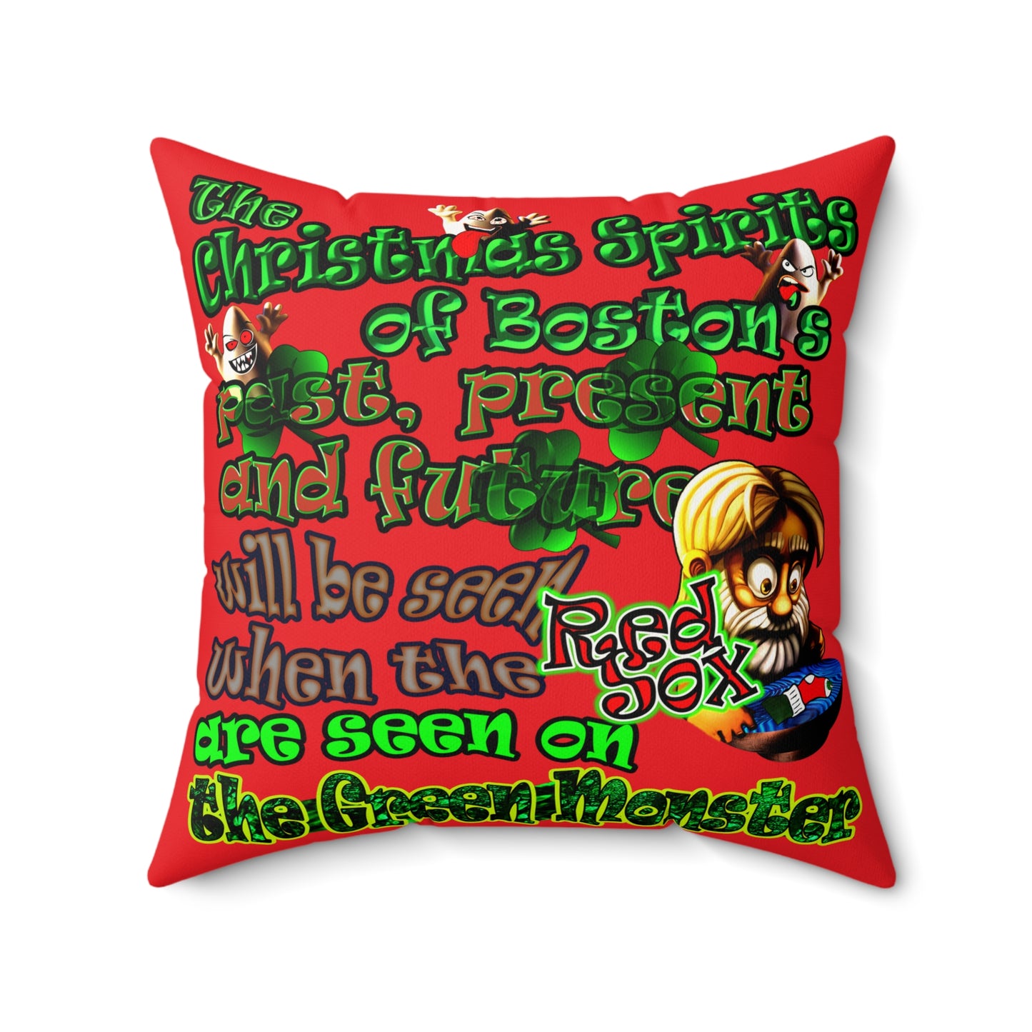 christmas spirits of boston - Faux Suede Square Pillow - (red)