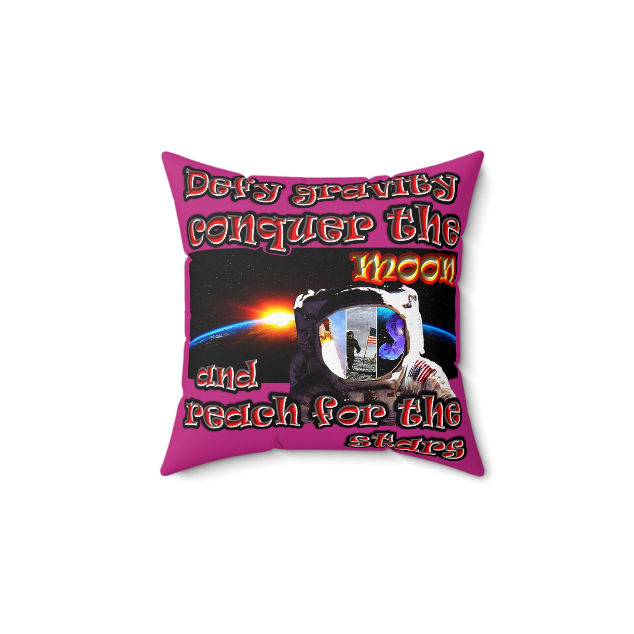 defy conquer reach - Spun Polyester Square Pillow - (pink)