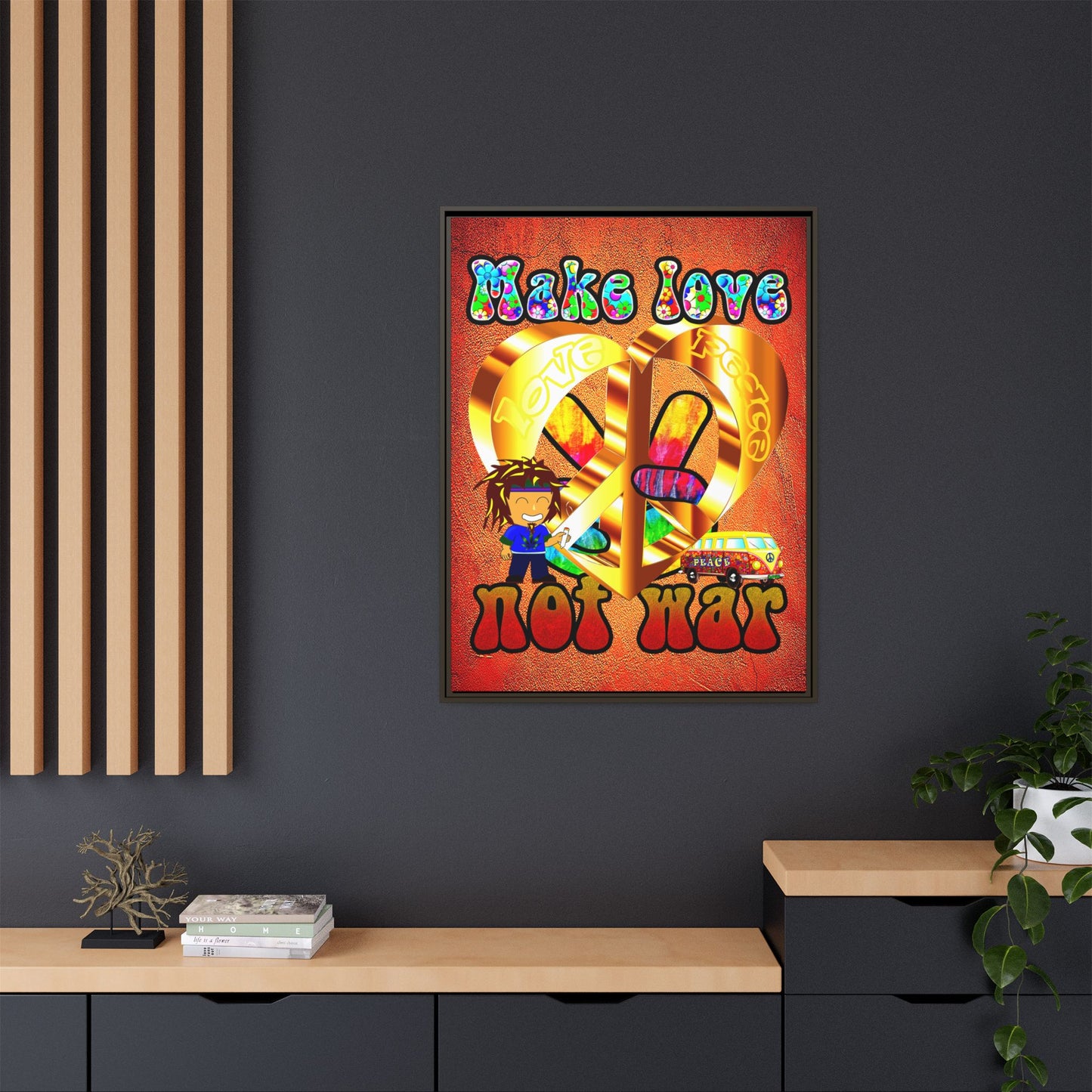 love peace - framed canvas art (burnt orange)
