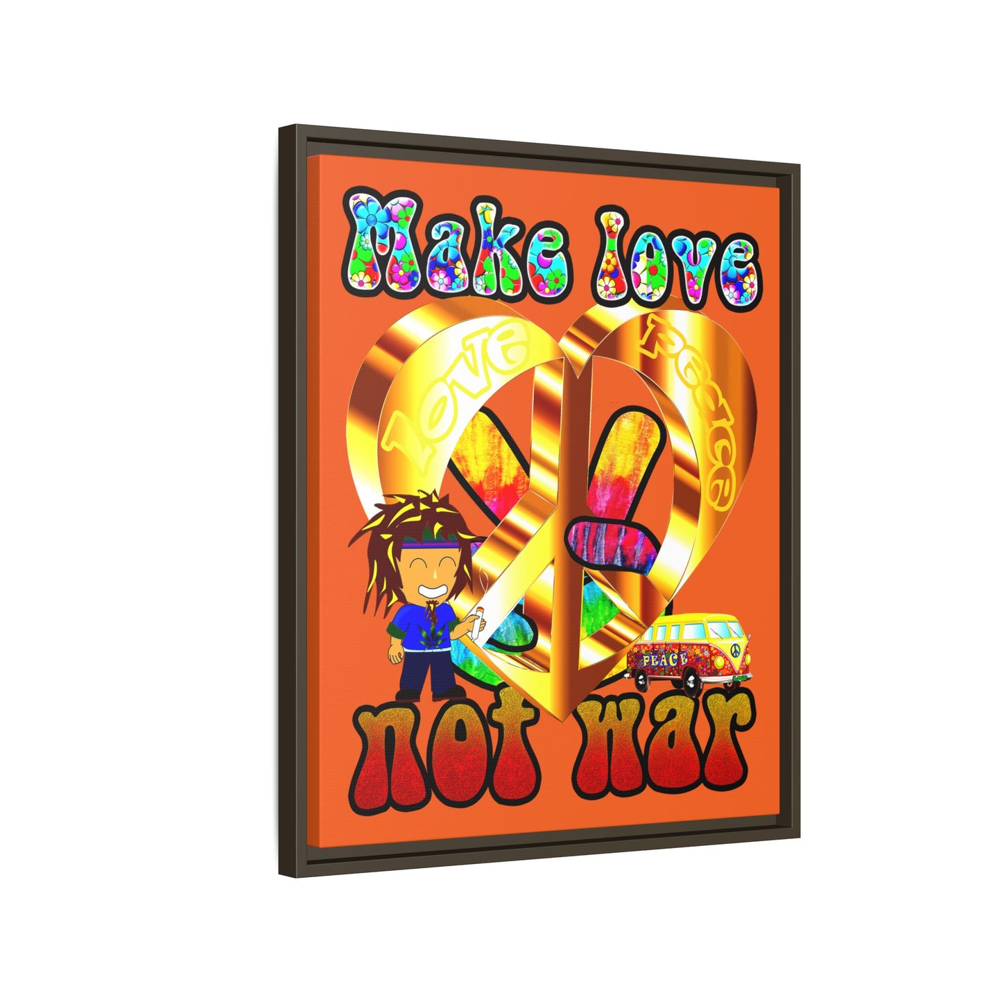 love peace - framed canvas art (orange)