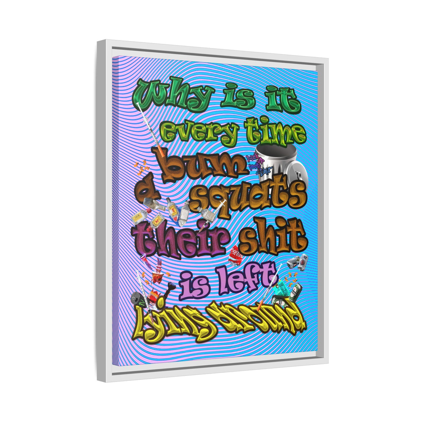 the bum's shit - framed canvas art (light blue-purple wave)