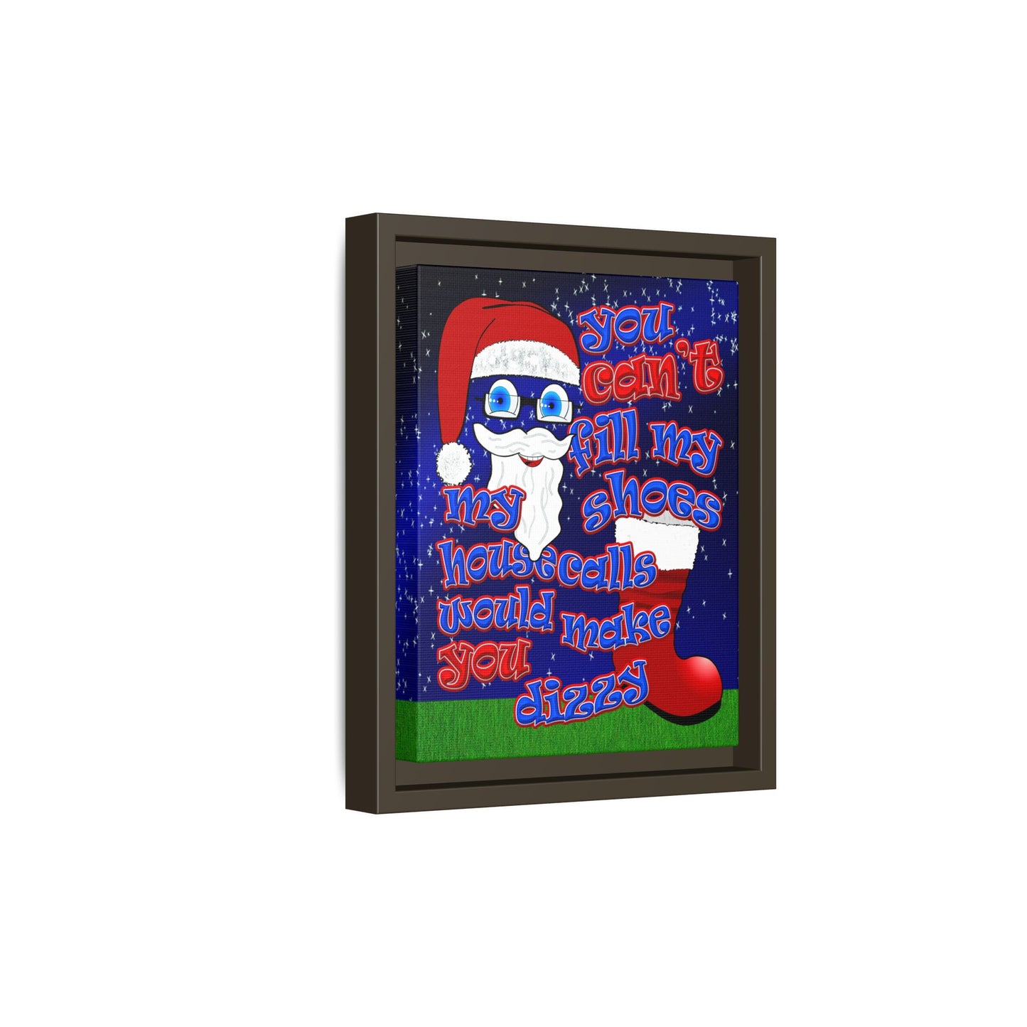 santa's shoes - framed canvas art ('snoops' background)