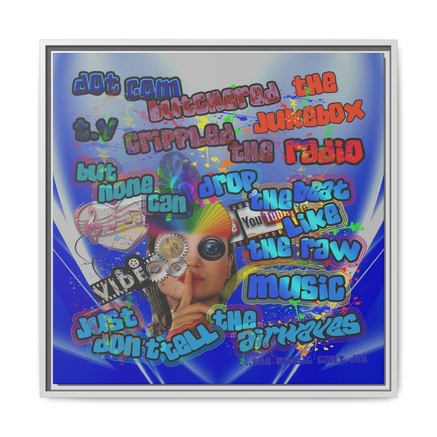 drop the beat - framed canvas art (blue-white wave)