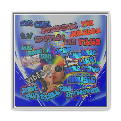 drop the beat - framed canvas art (blue-white wave)
