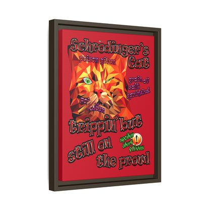 schrodinger's cat - framed canvas art (dark red)