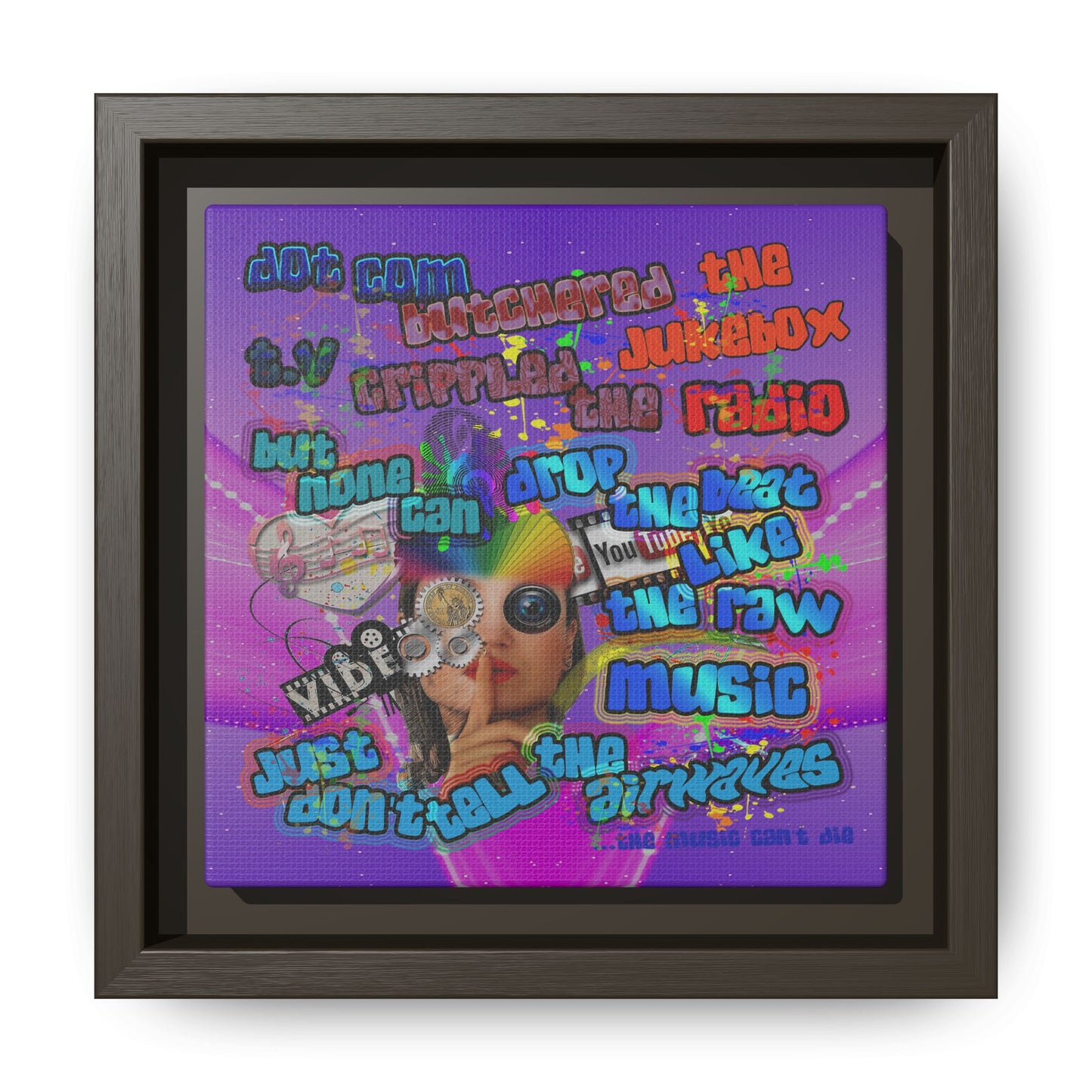 drop the beat - framed canvas art (purple-pink wave)