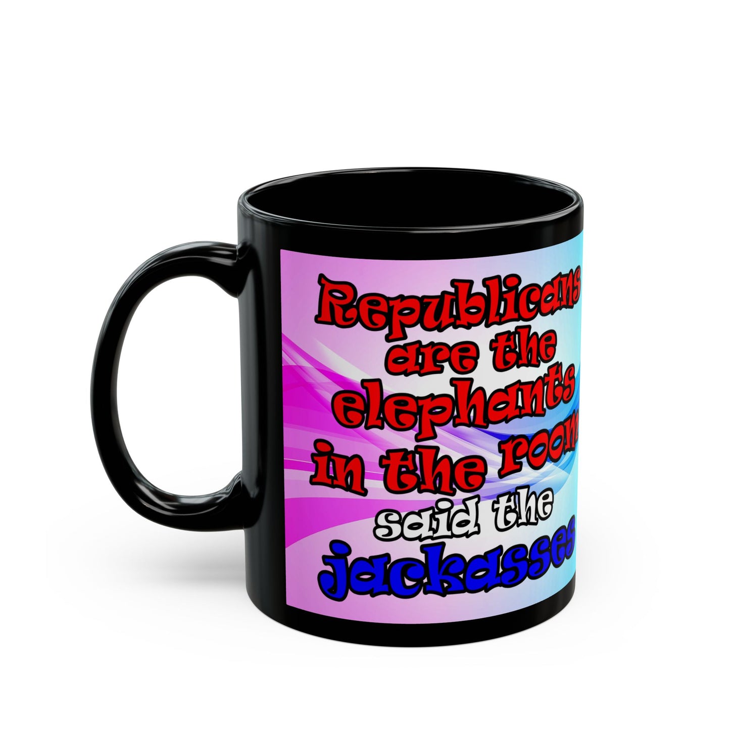 donkeys and elephants - Black Mug (light blue-pink wave)