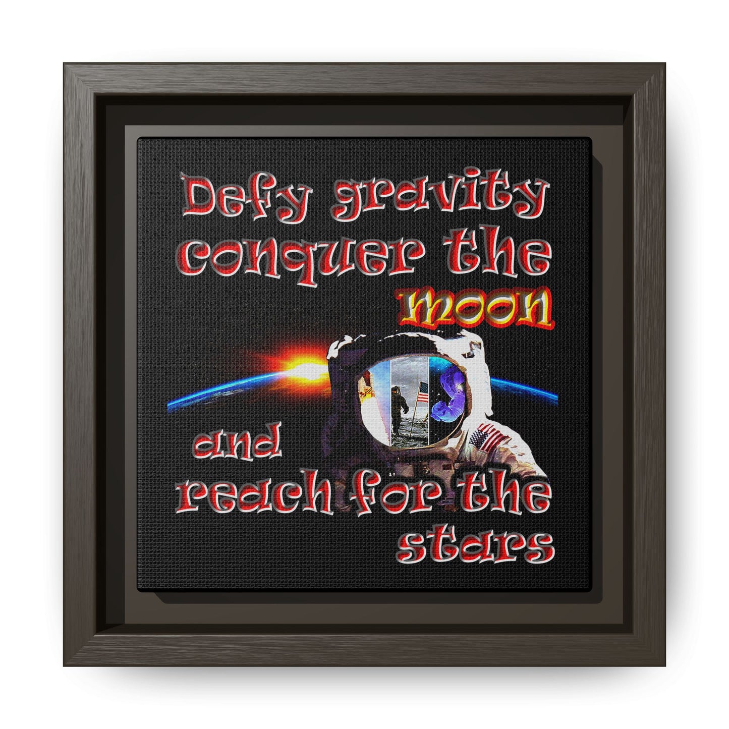 defy conquer reach - framed canvas art (black)