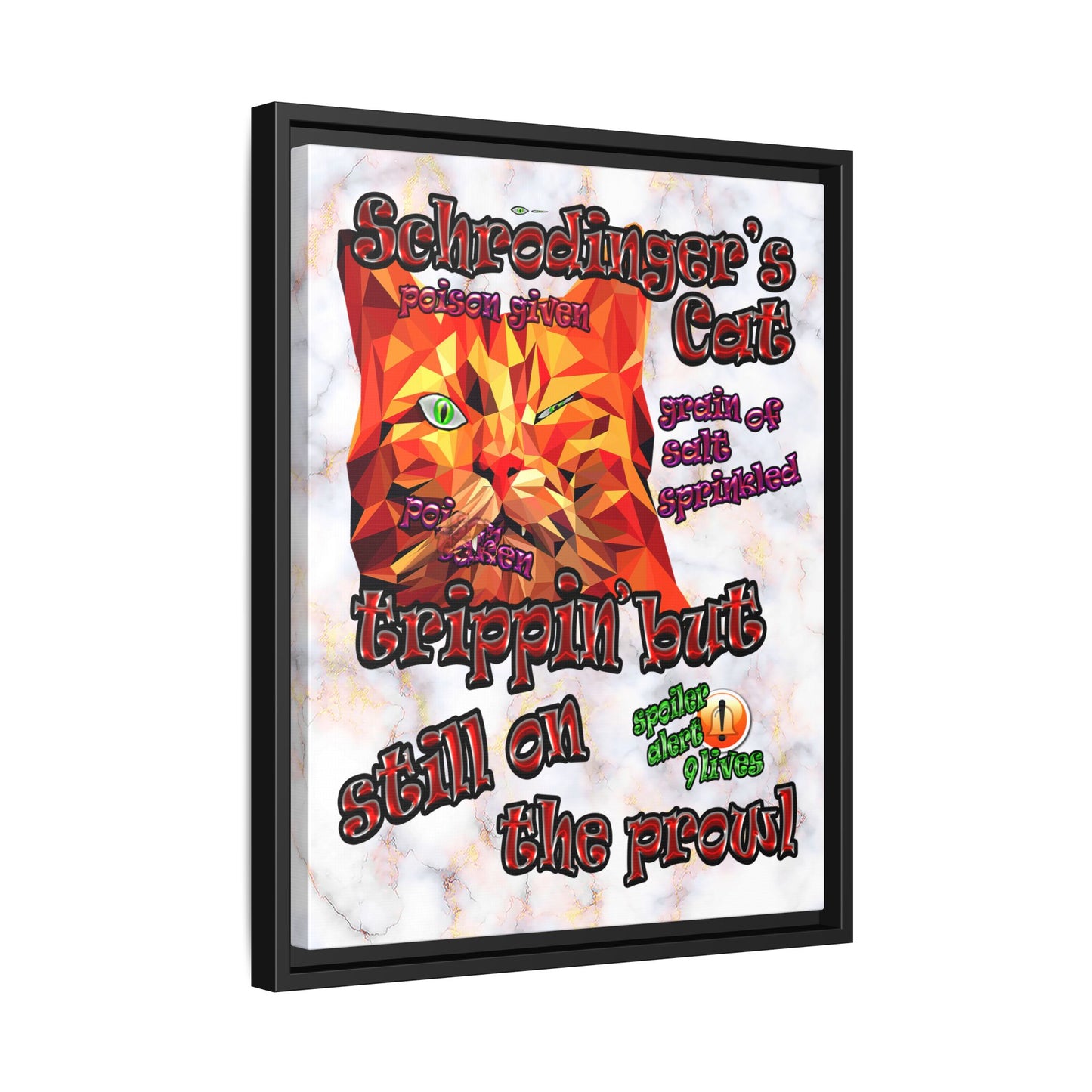 schrodinger's cat - framed canvas art (white marble)