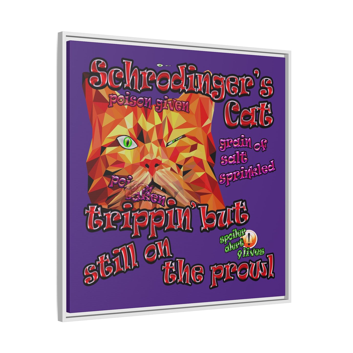 schrodinger's cat - framed canvas art (purple)