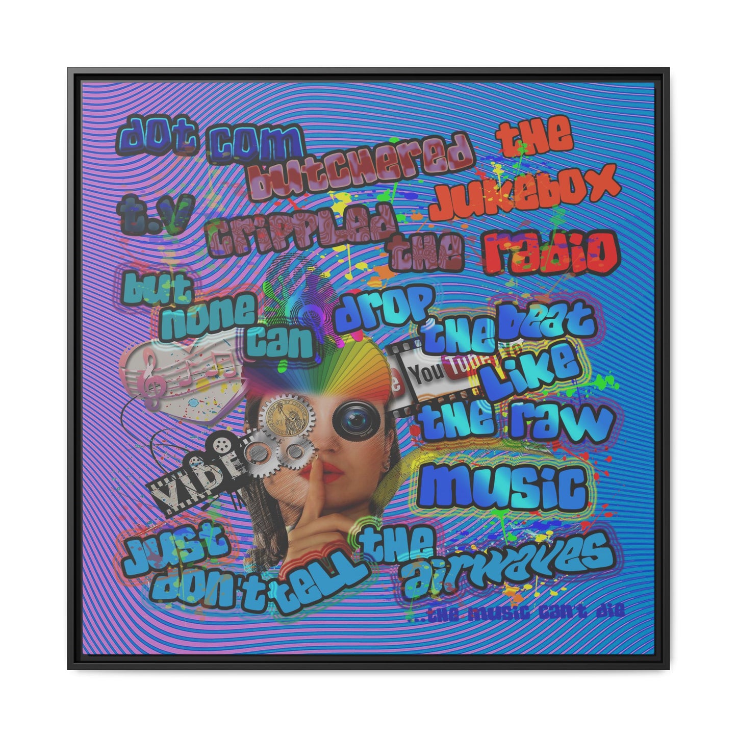 drop the beat - framed canvas art (light blue-purple wave)