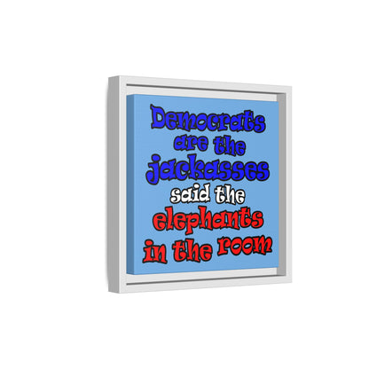 donkeys and elephants - framed canvas art (light blue)