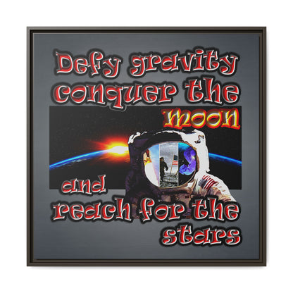 defy conquer reach - framed canvas art (grey-light grey)