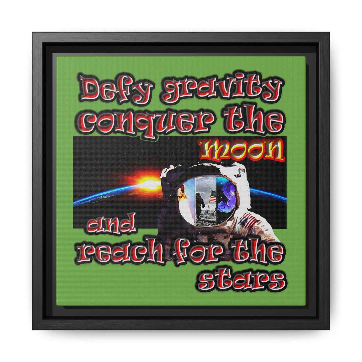 defy conquer reach - framed canvas art (green)