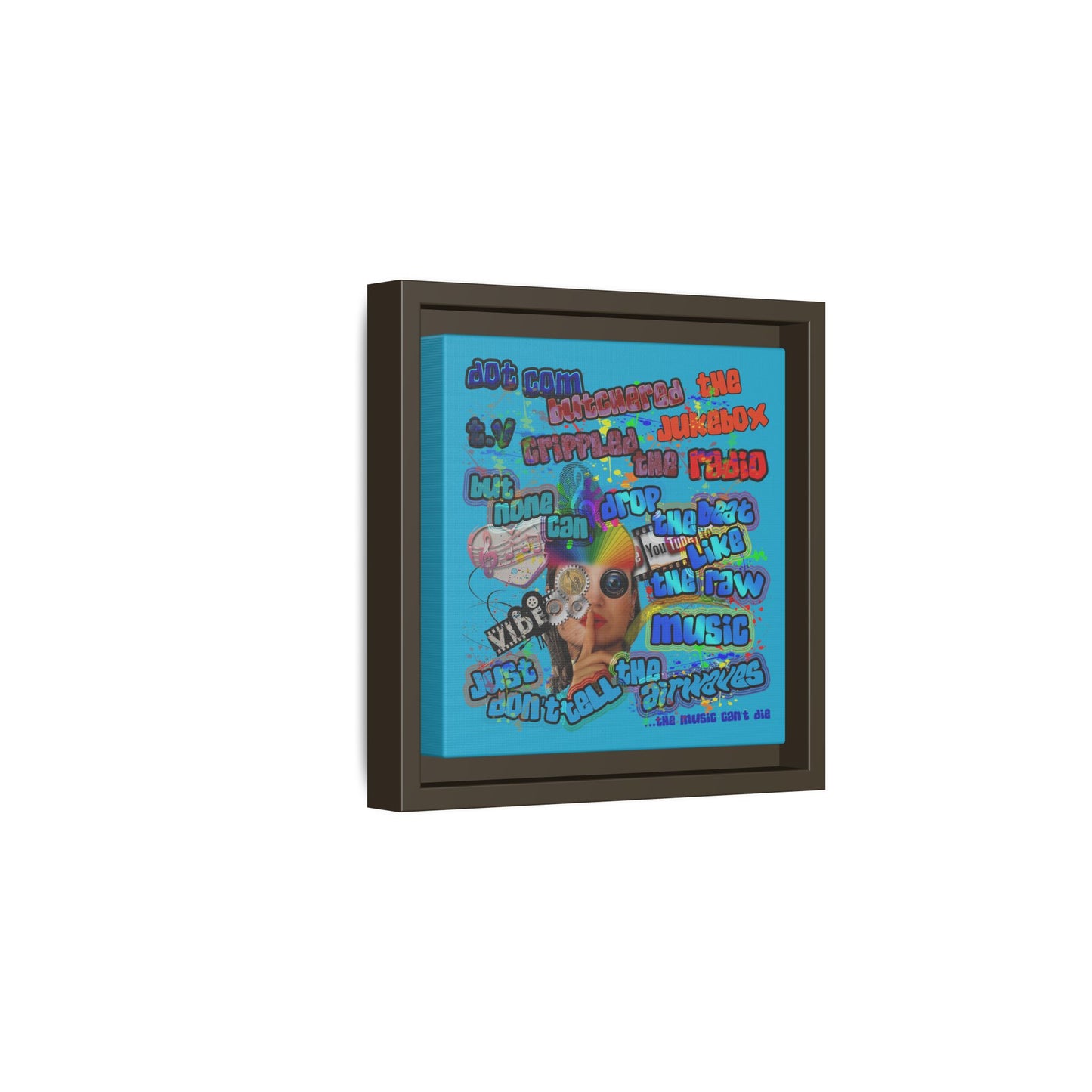 drop the beat - framed canvas art (turquoise)