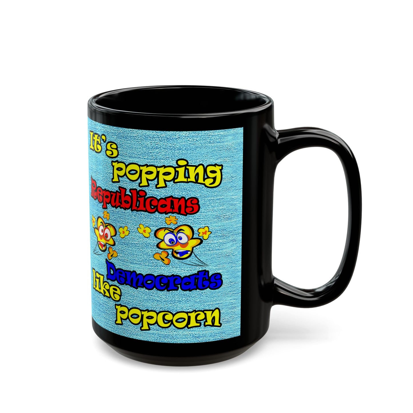 popping like popcorn - Black Mug (faded dark blue)