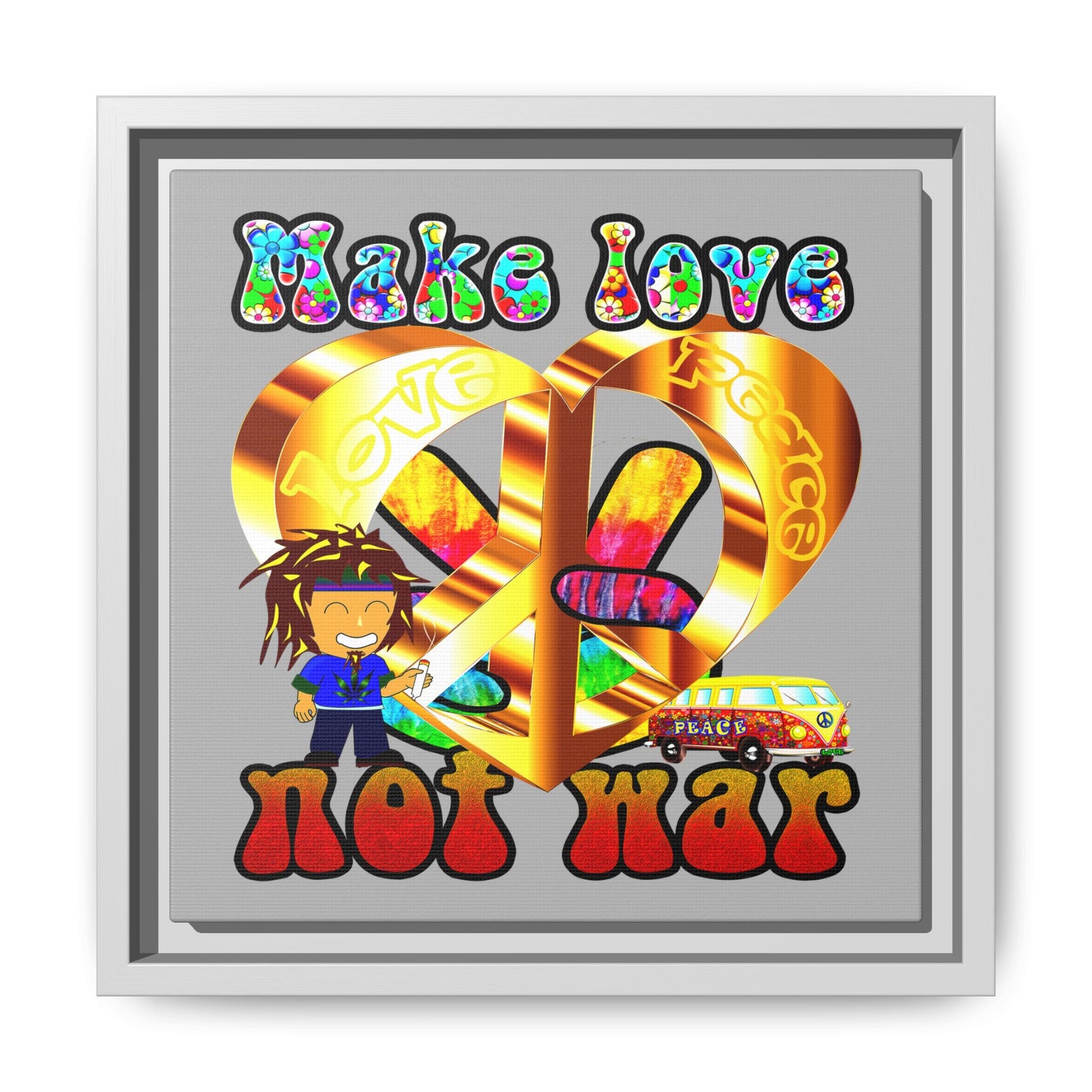 love peace - framed canvas art (light grey)