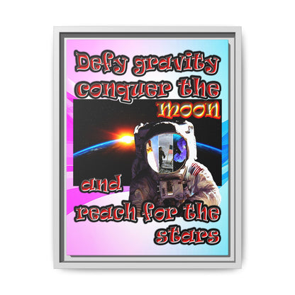 defy conquer reach - framed canvas art (light blue-pink wave)