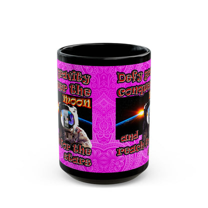 defy conquer reach - Black Mug (pink swirl)