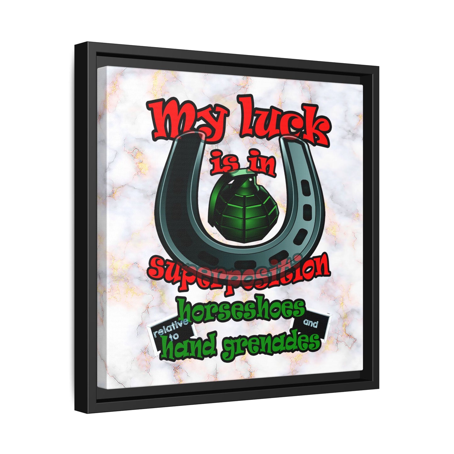 my luck - framed canvas art (white marble)
