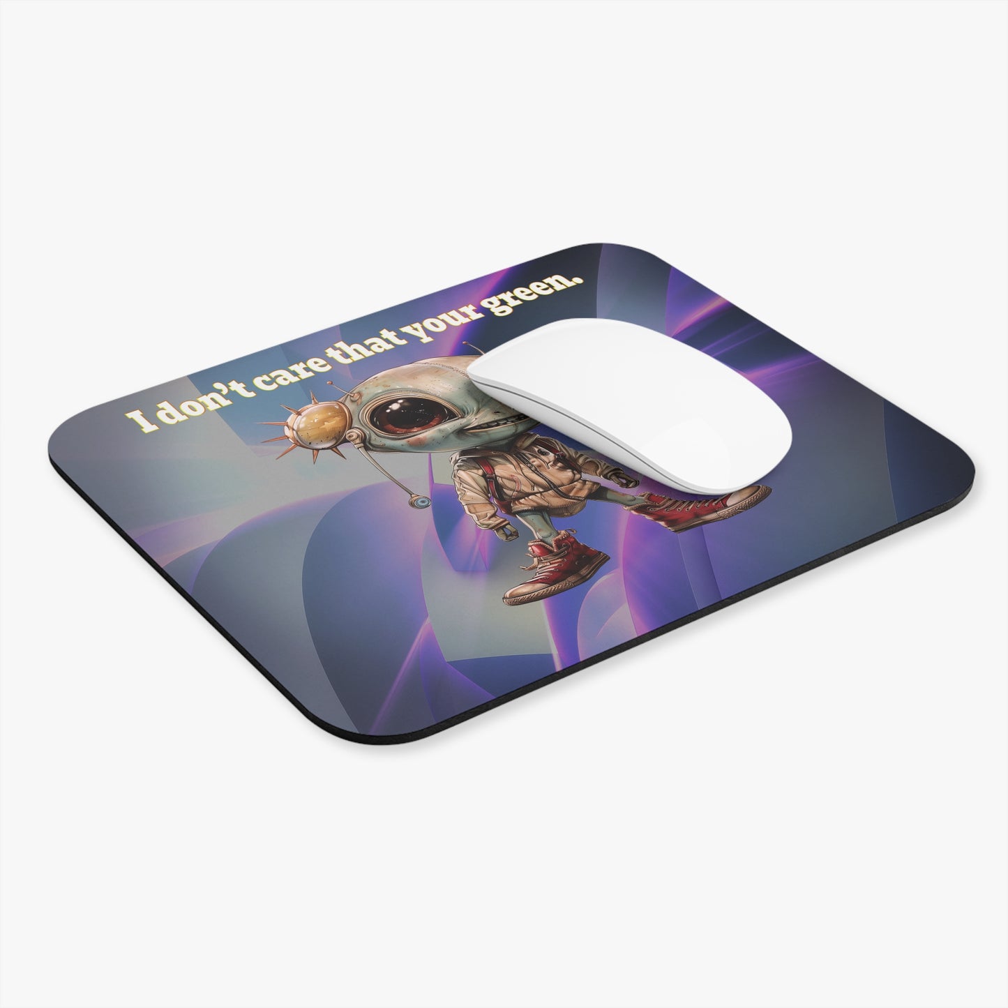 I don't care that your green - Mouse Pad (Rectangle) (grey-pink wave)