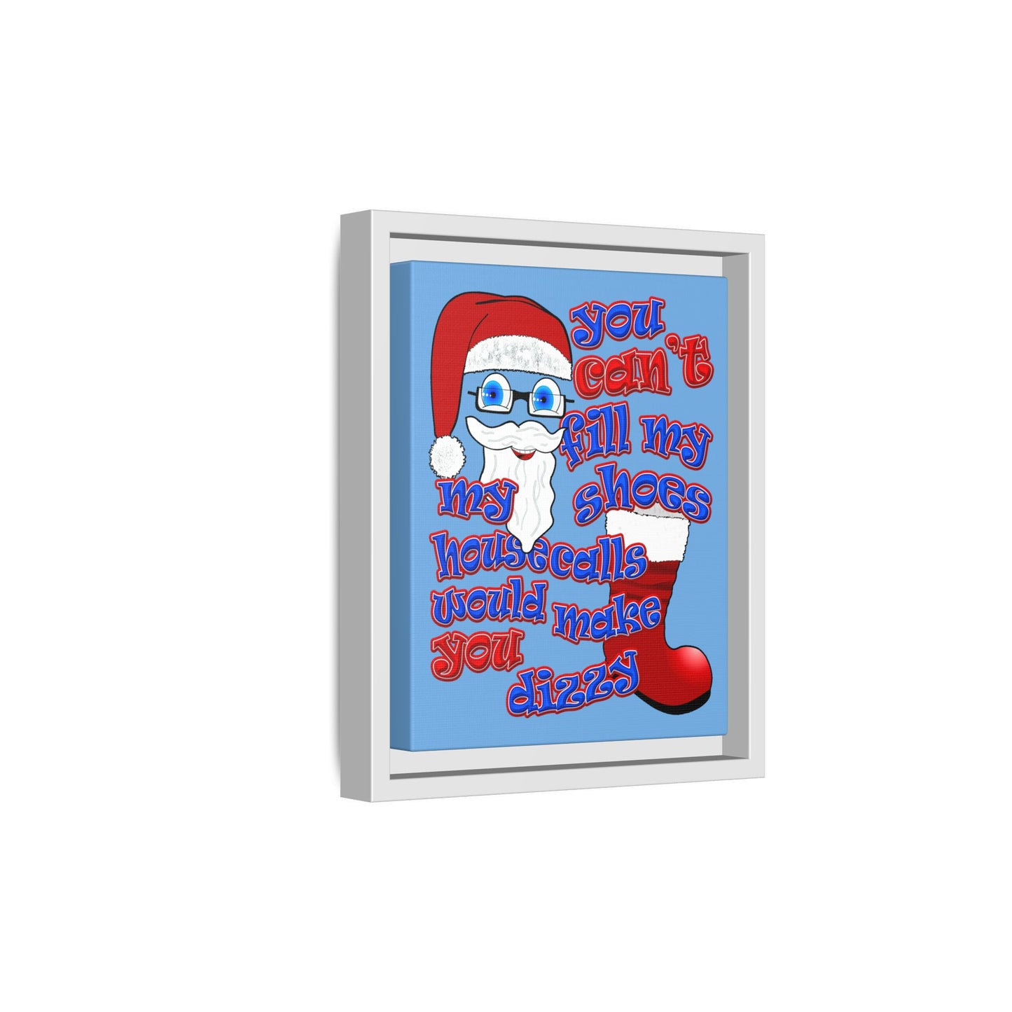 santa's shoes - framed canvas art (light blue)