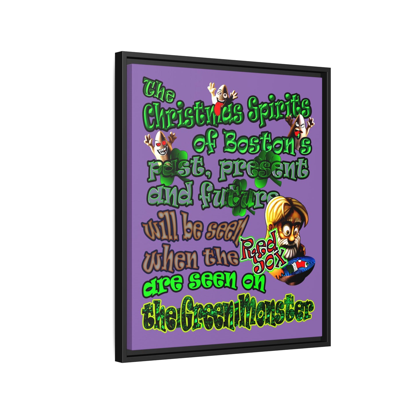 christmas spirits of boston - framed canvas art (light purple)