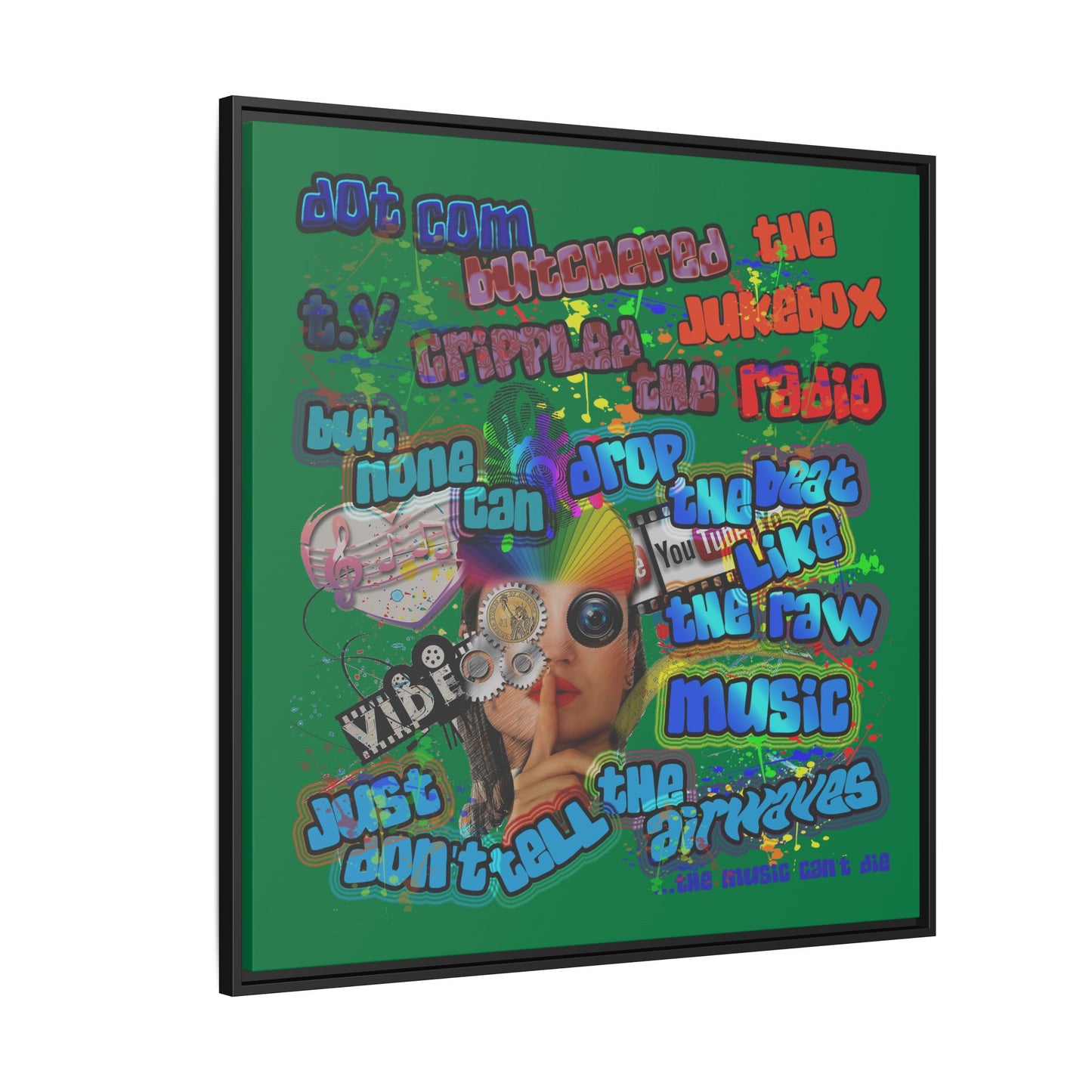 drop the beat - framed canvas art (dark green)