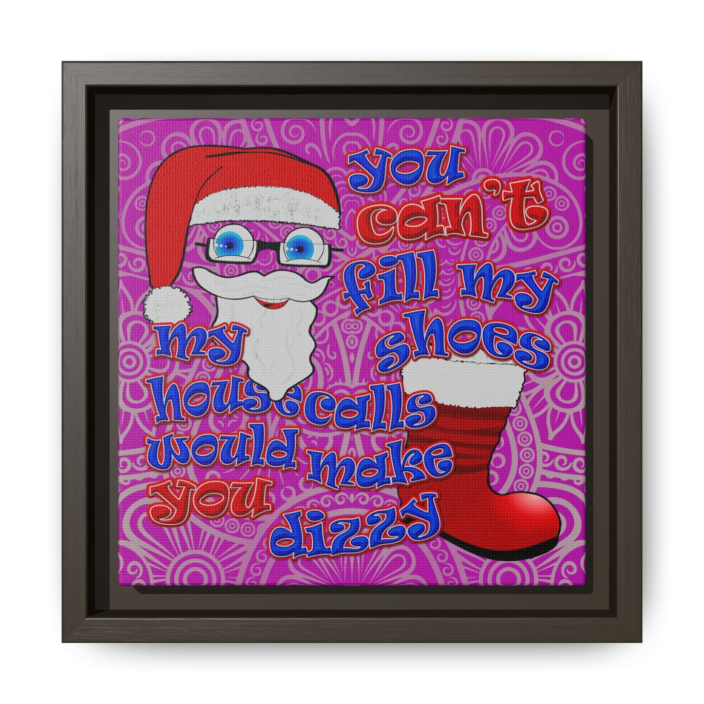 santa's shoes - framed canvas art (pink swirl)