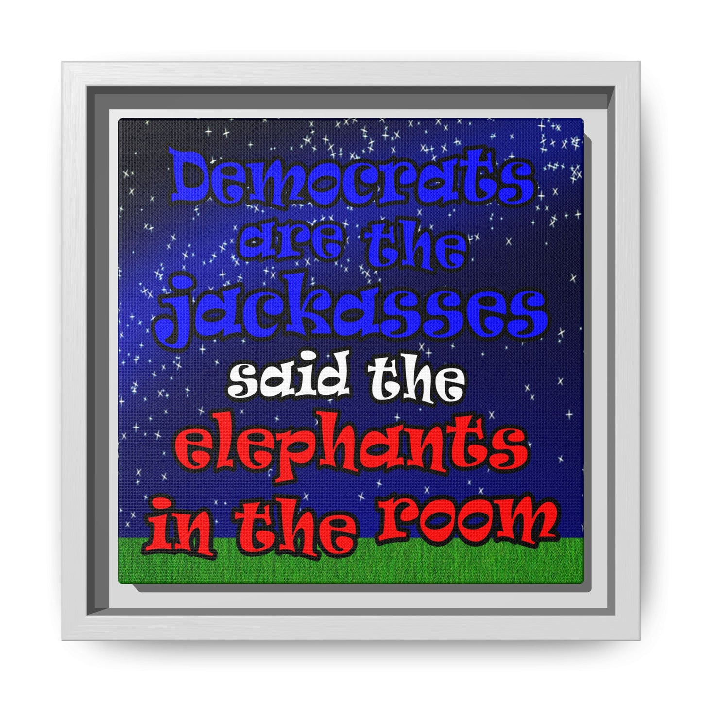 donkeys and elephants - framed canvas art ('snoops' background)