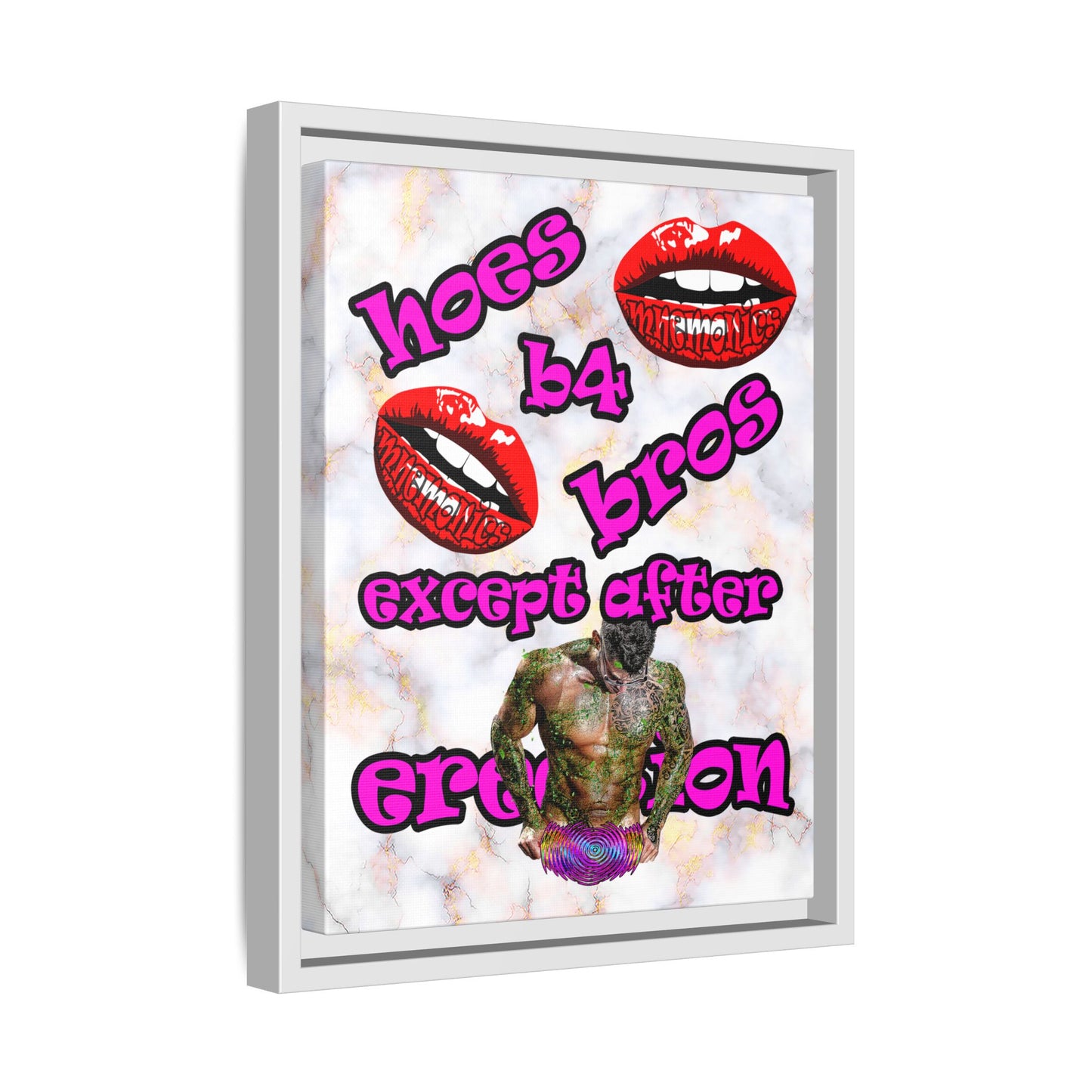 hoes b4 bros - framed canvas art (white marble)