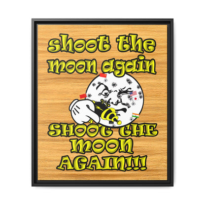 shoot the moon again - framed canvas art (butterscotch wood finish)
