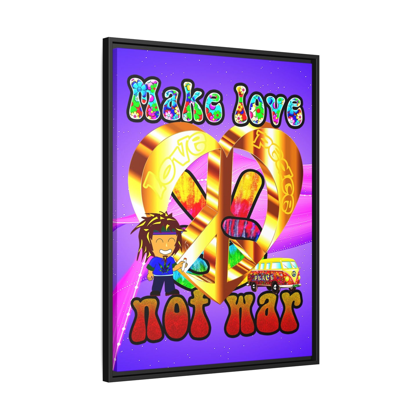 love peace - framed canvas art (purple-pink wave)
