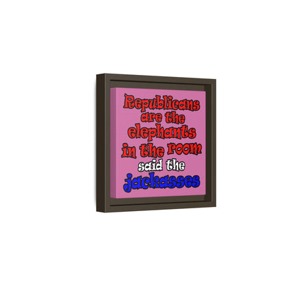 donkeys and elephants - framed canvas art (light pink)