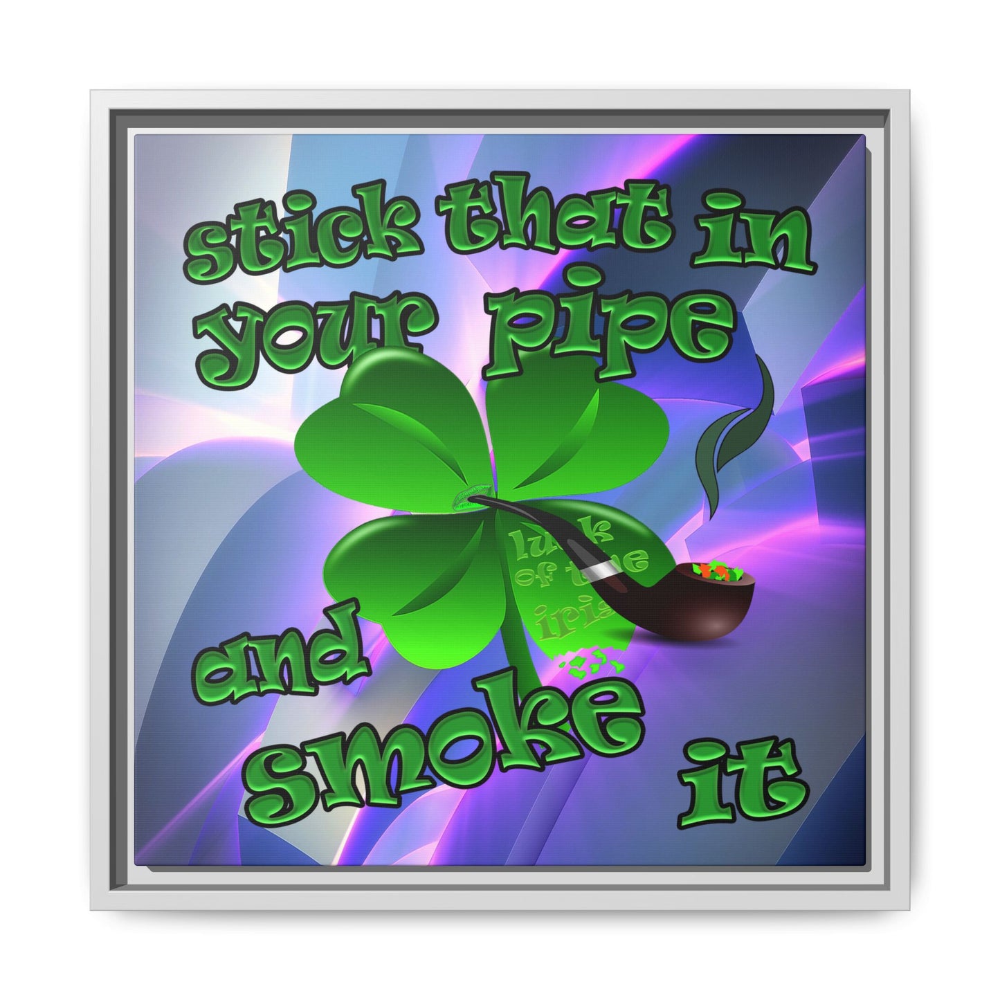stick that in your pipe and smoke it - framed canvas art (grey-pink wave)