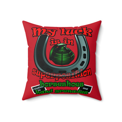my luck - Faux Suede Square Pillow - (dark red)