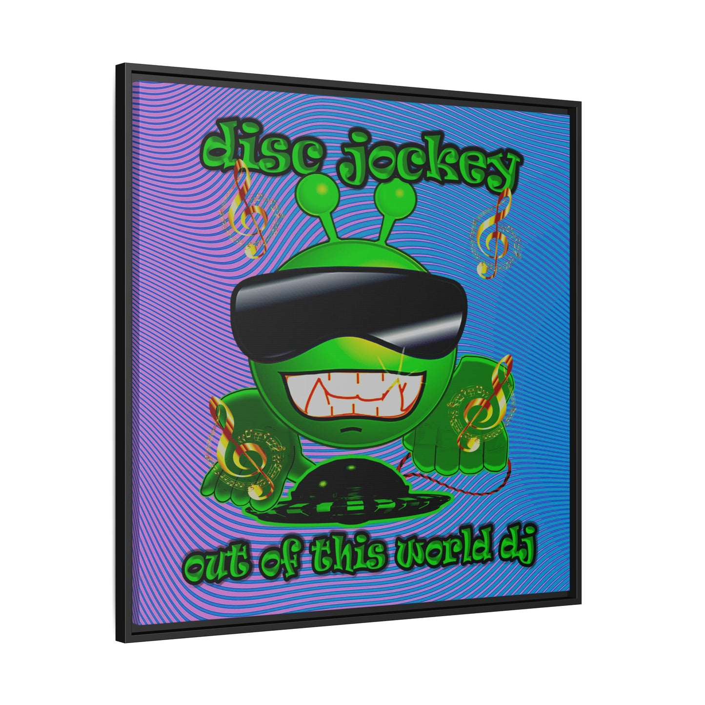 disc jockey - framed canvas art (light blue-purple wave)