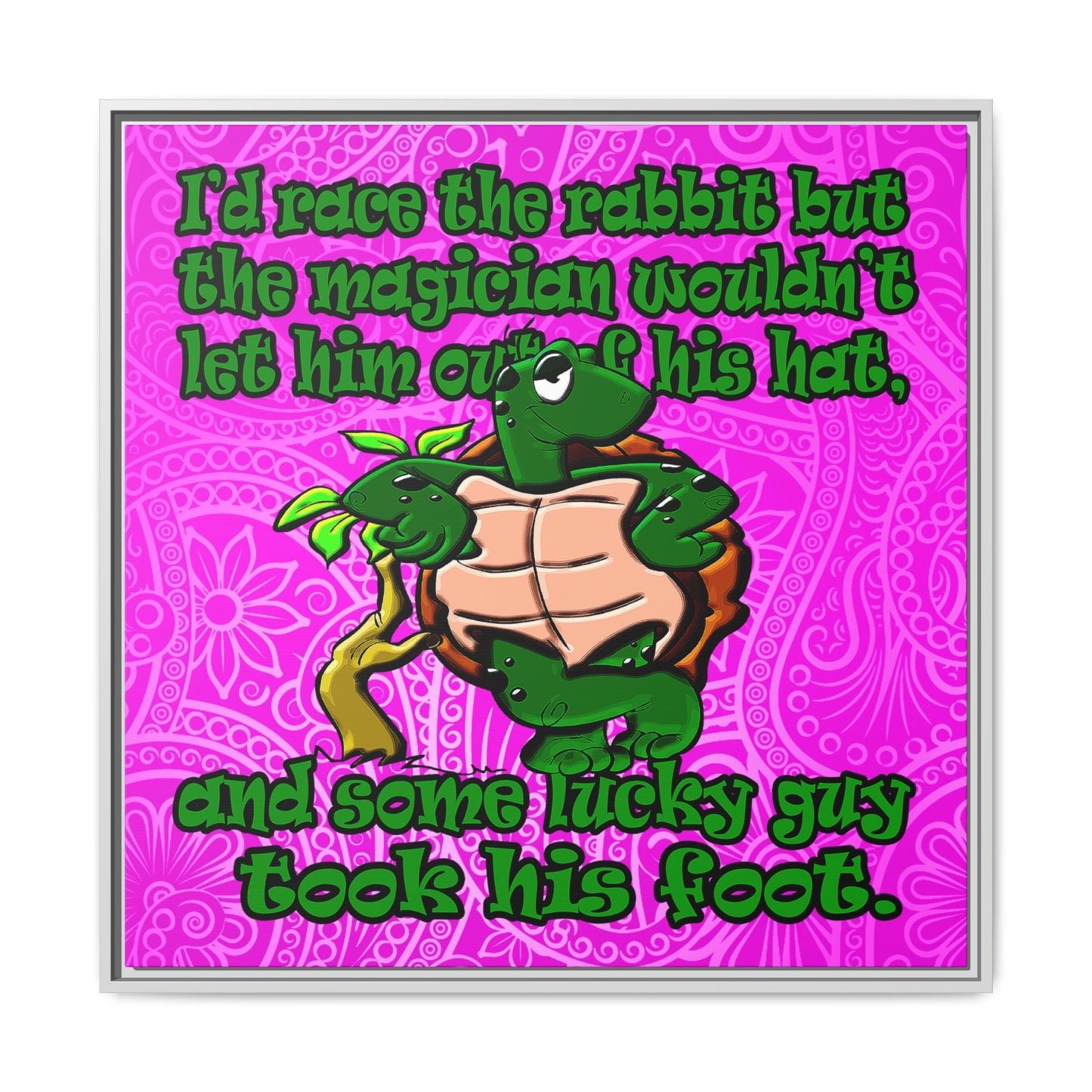 turtle race - framed canvas art (pink swirl)