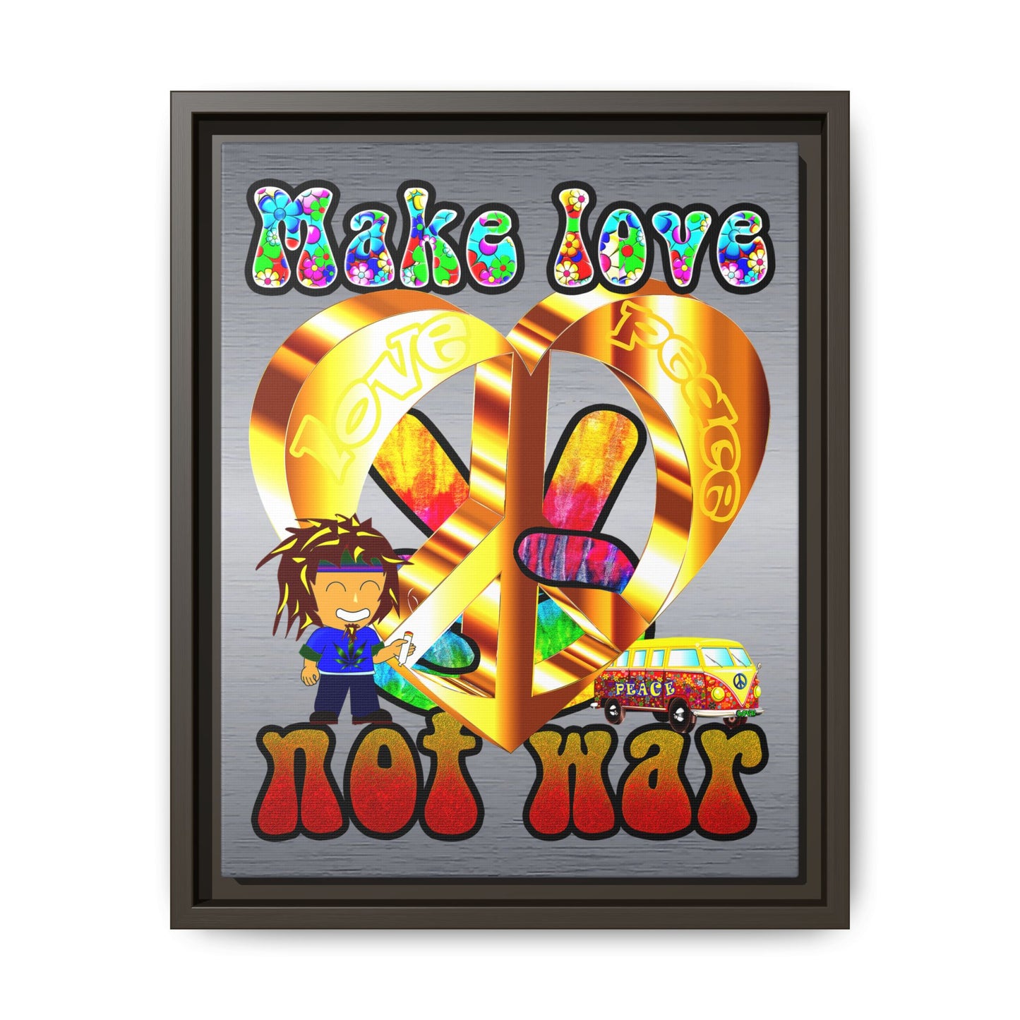 love peace - framed canvas art (brushed nickel)